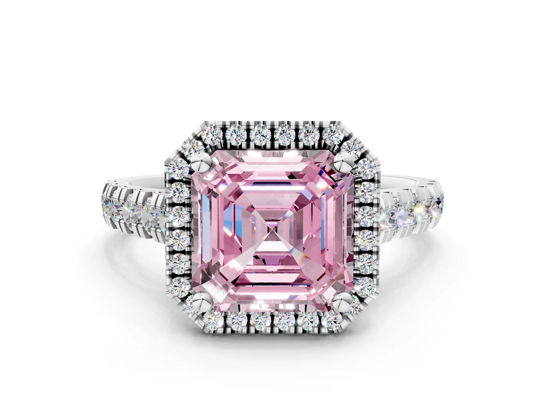 White gold Fancy Pink Asscher  Halo Pavé Diamond Engagement Ring with Four-Prong Setting_38
