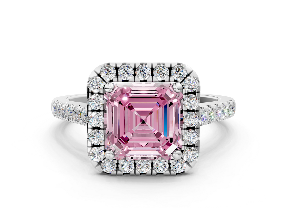 White gold Fancy Pink Asscher  Halo Pavé Diamond Engagement Ring with Four-Prong Setting_3