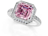 White gold Fancy Pink Asscher  Halo Pave Band Solitaire Ring with Prong Setting_47