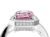 White gold Fancy Pink Asscher  Halo Pave Band Solitaire Ring with Prong Setting_50