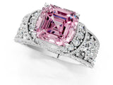 White gold Fancy Pink Asscher  Halo Pave Diamond Engagement Ring with Milgrain Detailing_46