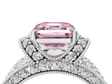 White gold Fancy Pink Asscher  Halo Pave Diamond Engagement Ring with Milgrain Detailing_49
