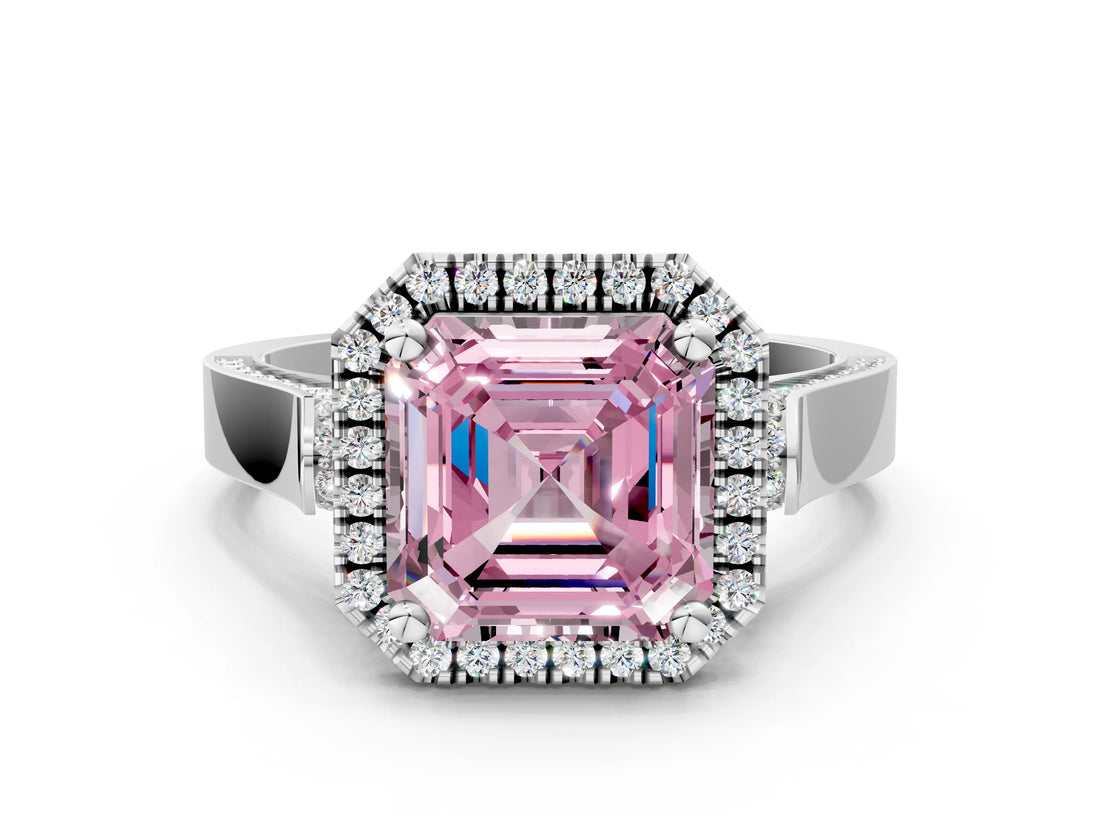White gold Fancy Pink Asscher  Halo Pave Split Shank Prong Setting Ring_26