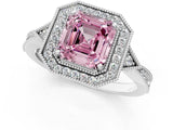 White gold Fancy Pink Asscher  Halo Round Diamond Milgrain Pave Engagement Ring_4