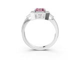 White gold Fancy Pink Asscher  Halo Round Diamond Milgrain Pave Engagement Ring_6