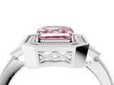 White gold Fancy Pink Asscher  Halo Round Diamond Milgrain Pave Engagement Ring_7