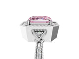White gold Fancy Pink Asscher  Halo Round Diamond Milgrain Pave Engagement Ring_8
