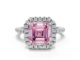 White gold Fancy Pink Asscher  Halo Round Diamond Pavé Band Four-Prong Ring_3