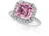 White gold Fancy Pink Asscher  Halo Round Diamond Pavé Band Four-Prong Ring_4