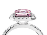 White gold Fancy Pink Asscher  Halo Round Diamond Pavé Band Four-Prong Ring_7