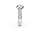 White gold Fancy Pink Asscher  Halo Round Diamond Pave Band with Prong Setting 3
