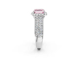 White gold Fancy Pink Asscher  Halo Round Diamond Pave Band with Prong Setting_14