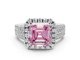 White gold Fancy Pink Asscher  Halo Round Diamond Pave Band with Prong Setting_24