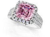 White gold Fancy Pink Asscher  Halo Round Diamond Pave Band with Prong Setting_25