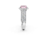 White gold Fancy Pink Asscher  Halo Round Diamond Pave Band with Prong Setting_26