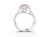 White gold Fancy Pink Asscher  Halo Round Diamond Pave Band with Prong Setting_27