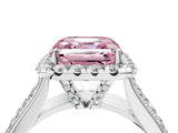 White gold Fancy Pink Asscher  Halo Round Diamond Pave Band with Prong Setting_28