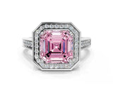 White gold Fancy Pink Asscher  Halo Solitaire Diamond Ring with Pave Band and Bezel Setting_44