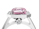 White gold Fancy Pink Asscher  Halo Solitaire Diamond Ring with Pave Band and Bezel Setting_45
