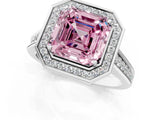 White gold Fancy Pink Asscher  Halo Solitaire Diamond Ring with Pave Band and Bezel Setting_46