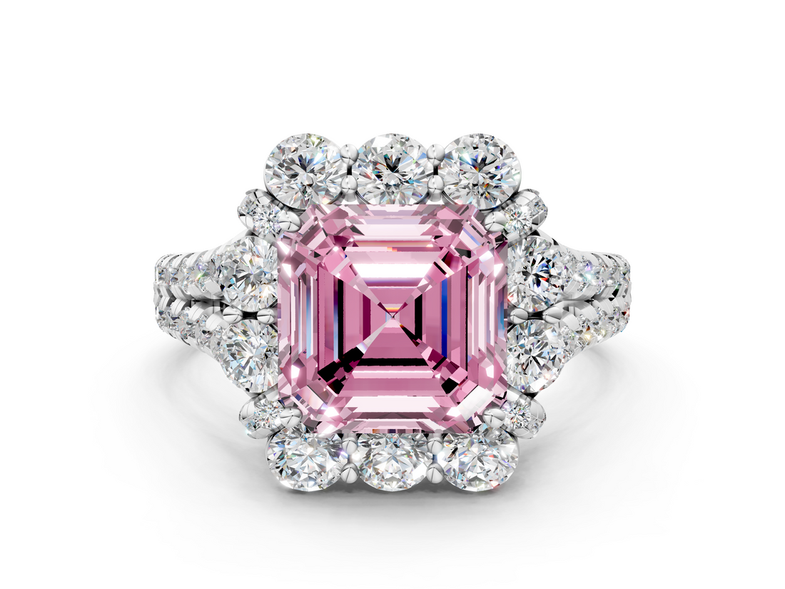 White gold Fancy Pink Asscher  Halo Split Shank Diamond Engagement Ring with Pave Band and Four-Prong Setting_17