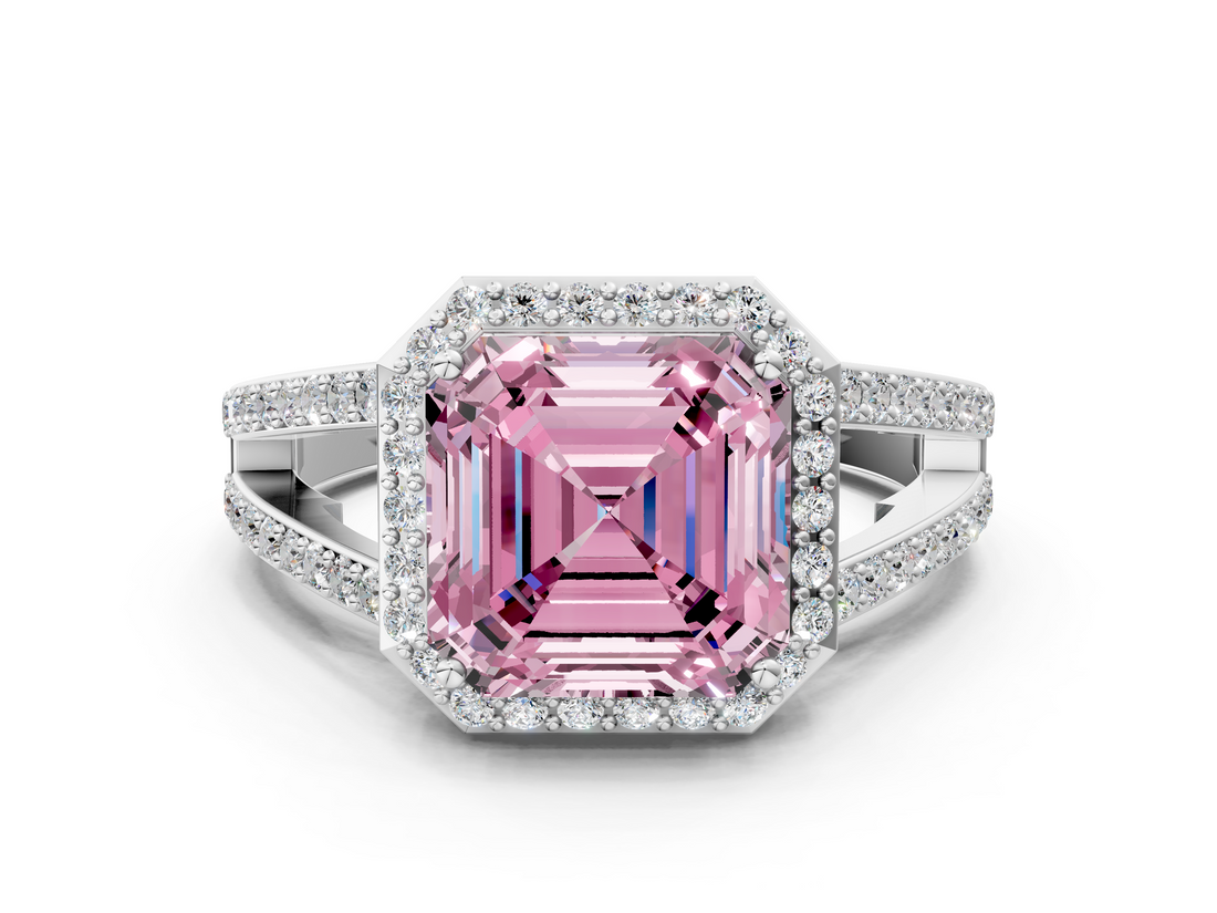 White gold Fancy Pink Asscher  Halo Split Shank Diamond Ring with Four-Prong Setting_17