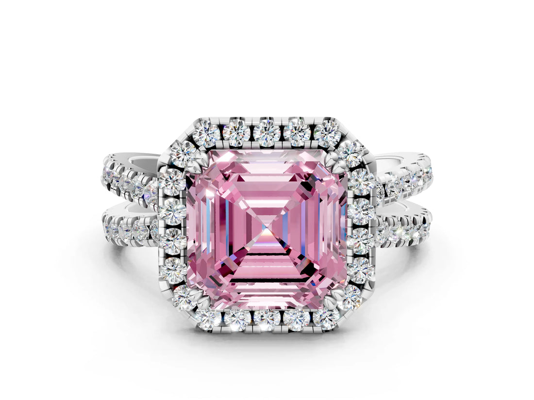 White gold Fancy Pink Asscher  Halo Split Shank Diamond Ring with Pavé Setting_98