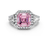 White gold Fancy Pink Asscher  Halo Split Shank Diamond Ring with Prong Setting