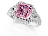 White gold Fancy Pink Asscher  Halo Split Shank Pave Diamond Ring with Four-Prong Setting_47