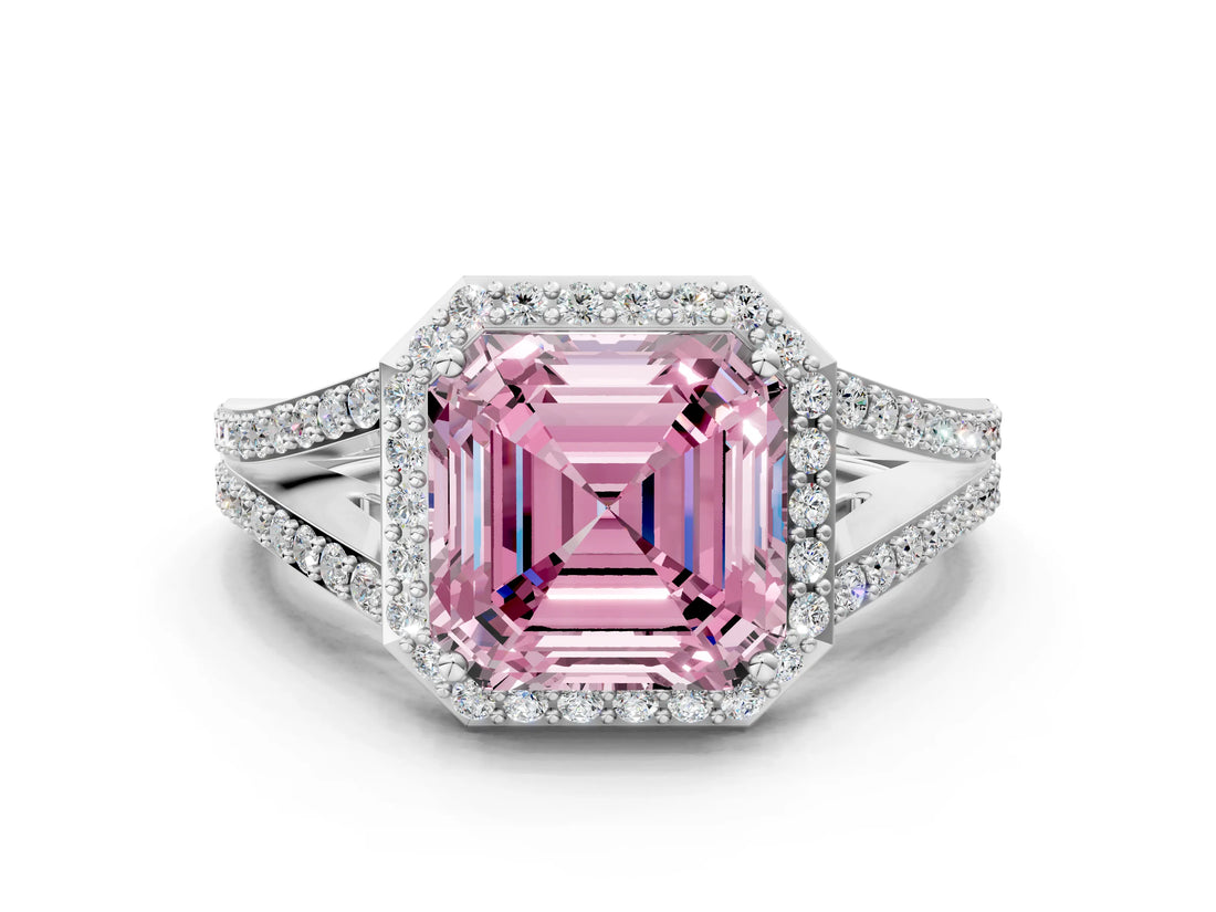 White gold Fancy Pink Asscher  Halo Split Shank Pave Diamond Ring with Four-Prong Setting_47