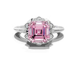 White gold Fancy Pink Asscher  Halo Split Shank Pave Diamond Ring with Petal Prong Setting_33