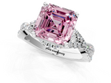 White gold Fancy Pink Asscher  Halo Twist Band Solitaire Prong Setting Ring_1