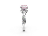 White gold Fancy Pink Asscher  Halo Twist Band Solitaire Prong Setting Ring_2