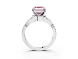 White gold Fancy Pink Asscher  Halo Twist Band Solitaire Prong Setting Ring_3