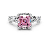 White gold Fancy Pink Asscher  Halo Twist Band Solitaire Ring with Six-Prong Setting_32