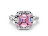 White gold Fancy Pink Asscher  Halo Twist Band Solitaire Ring