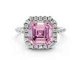 White gold Fancy Pink Asscher  Halo Twisted Band Four-Prong Diamond Ring