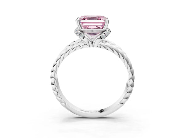 Platinum Asscher Cut Engagement Ring Setting for Fancy Pink Center with Rope Split Shank