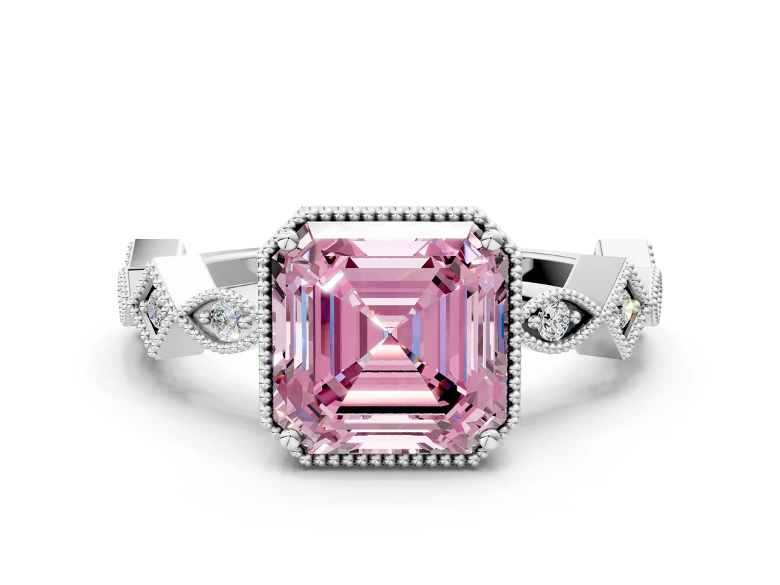 White gold Fancy Pink Asscher  Milgrain Marquise Diamond Twist Band Ring_57