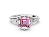 White gold Fancy Pink Asscher  Solitaire Beaded Band Six-Prong Setting