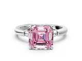 White gold Fancy Pink Asscher  Solitaire Beaded Band with Four-Prong Setting