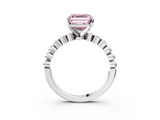White gold Fancy Pink Asscher  Solitaire Bezel Accent Diamond Engagement Ring with Beaded Band and Four-Prong Setting_3