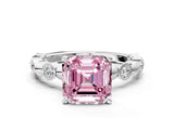 White gold Fancy Pink Asscher  Solitaire Bezel-Set Diamond Ring with Beaded Band and Four-Prong Setting_85