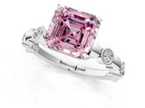 White gold Fancy Pink Asscher  Solitaire Bezel-Set Diamond Ring with Beaded Band and Four-Prong Setting_85