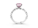 White gold Fancy Pink Asscher  Solitaire Bezel-Set Diamond Ring with Beaded Band and Four-Prong Setting_87