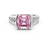 White gold Fancy Pink Asscher  Solitaire Bezel-Set Diamond Ring with Channel-Set Band_16
