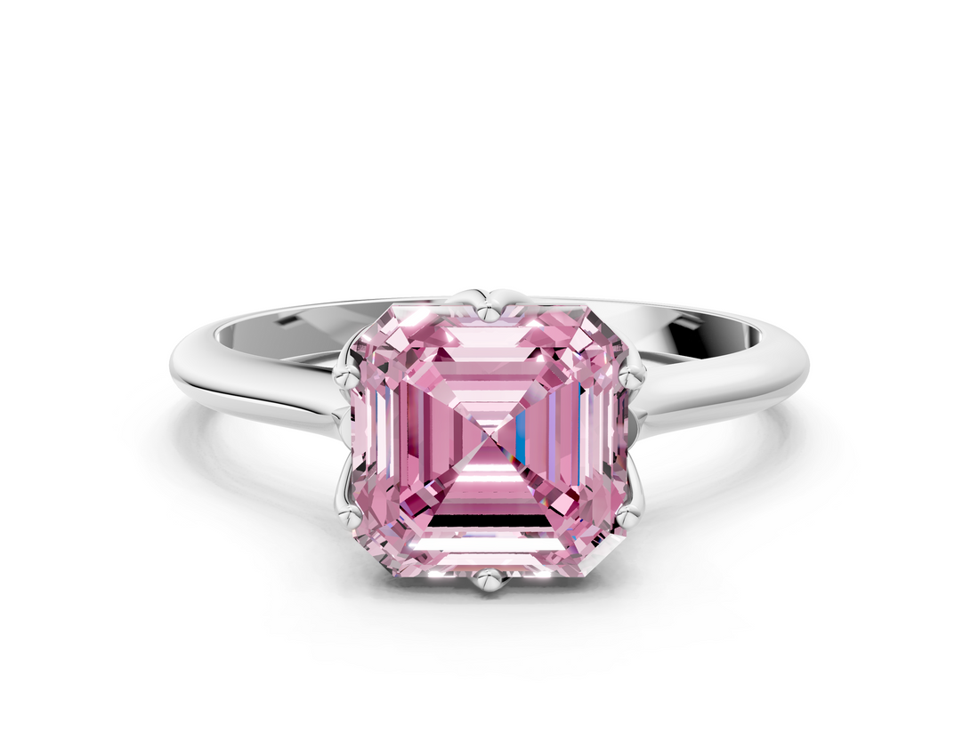 White gold Fancy Pink Asscher  Solitaire Cathedral Diamond Ring with Six-Prong Setting_16