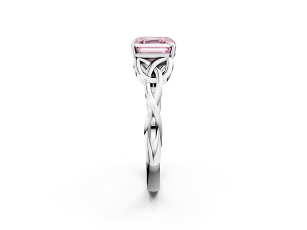 White Gold Asscher Cut Celtic Knot Solitaire Engagement Ring Setting for Fancy Pink Center