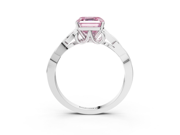 White Gold Asscher Cut Celtic Knot Solitaire Engagement Ring Setting for Fancy Pink Center