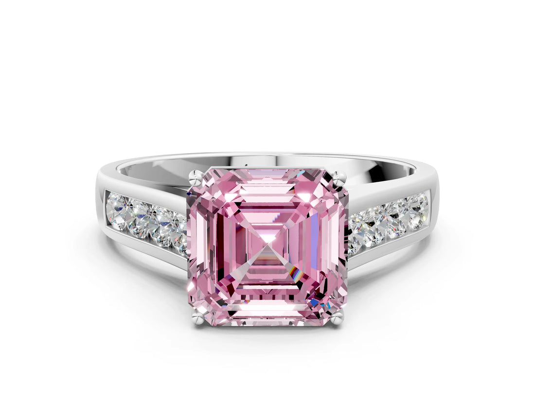 White gold Fancy Pink Asscher  Solitaire Channel-Set Diamond Engagement Ring with Four-Prong Setting_32
